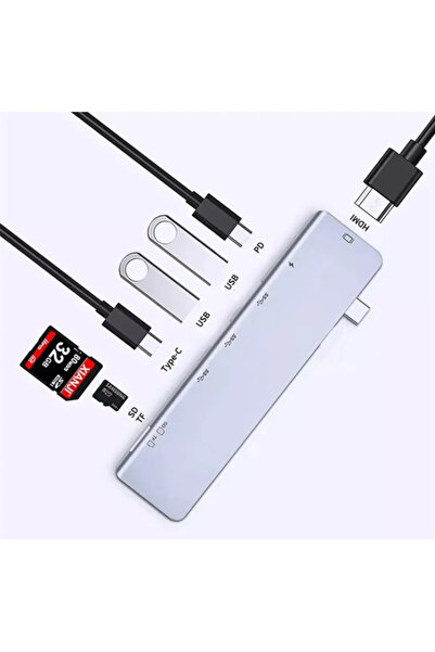 FLAGEN Macbook Pro Type-C Çoğaltıcı 7 In 1 Sd Usb Hdmı Çevirici Hub