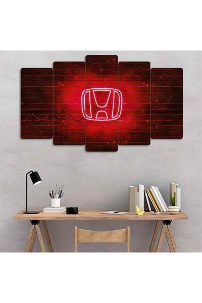 EVLOYA Honda Logo Neon Kırmızı - 5 Parçalı Araba Tablo