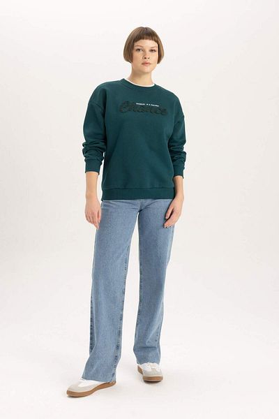 DeFacto Χοντρό φούτερ Relax Fit Crew Neck με στάμπα B6586ax23wn