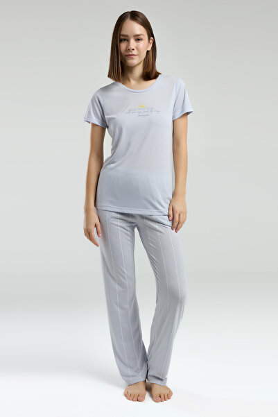 Pierre Cardin Kadın Mavi Cep Detaylı Pijama Takımı R.O.8.9.Z.E.7.8..L.T.