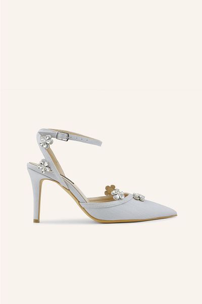 MARCATELLI Stiletto cu flori din satin argintiu