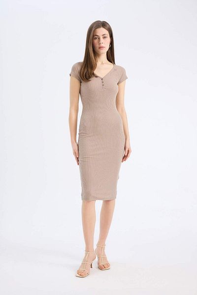 DeFacto Bodycon Bodycon με λαιμόκοψη V με κοντό μανίκι μίντι φόρεμα E7368ax25sp