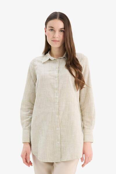 DeFacto Regular Fit Çizgili Flamlı Pamuk Uzun Kollu Gömlek Tunik E6912AX25SP