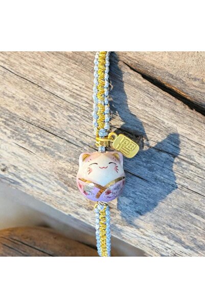 MODA Şans Bilekliği / Maneki Neko kedi figürlü örme şans bilekliği / el yapım...
