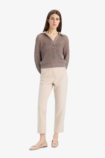 DeFacto Relax Fit Polo Neck Basic Plain Openwork Knitwear Sweater E7025Ax25Sm