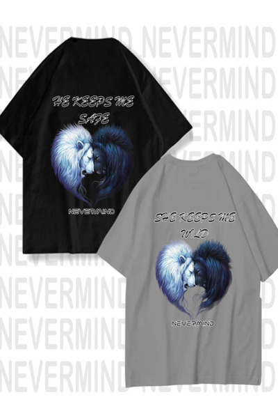 NEVERMIND He Keeps Me Safe / She Keeps Me Wild – Tricou unisex pentru cuplu 2...