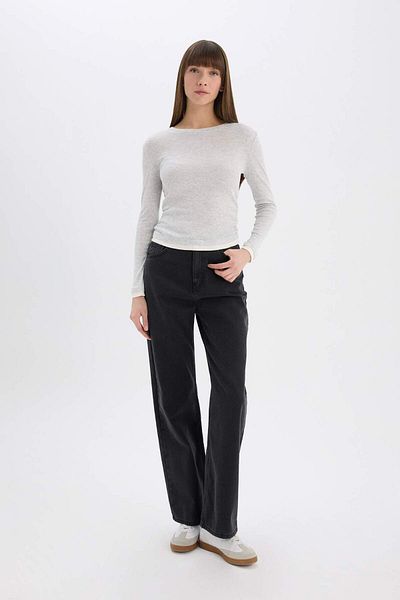 DeFacto Koszulka z krótkim rękawem Slim Fit Slim Fit z okrągłym dekoltem i ściągaczem E6548Ax25Sp