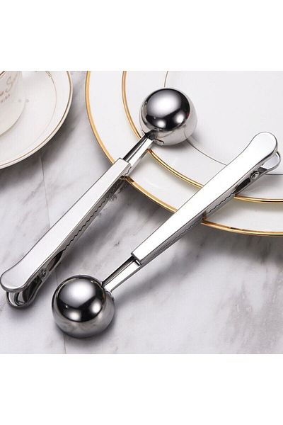 LOVYCO Grey-Silver Hard Steel Coffee Measuring Spoon & Clip 1 Pc