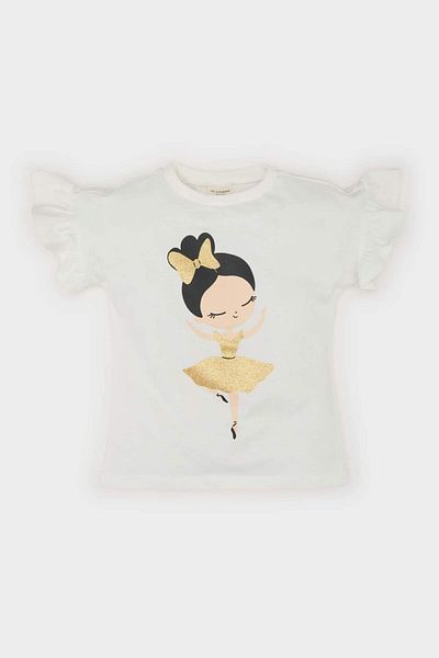 DeFacto Baby Girl Crew Neck Ballerina Printed Short Sleeve T-Shirt E6683A525Sm