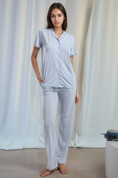 Pierre Cardin Set de pijamale pentru femei, cămașă cu mânecă scurtă și pantaloni lungi în dungi
