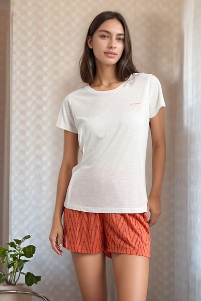 Pierre Cardin Set de pijamale de vară pentru femei, tricou de bază cu mânecă scurtă și pantaloni scurți cu imprimeu