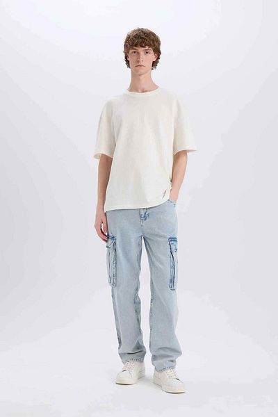 DeFacto 100% βαμβακερό Relax Fit Relaxed Cut Φαρδύ πόδι Cargo Pocket Jean Παντελόνι D7274ax25sp