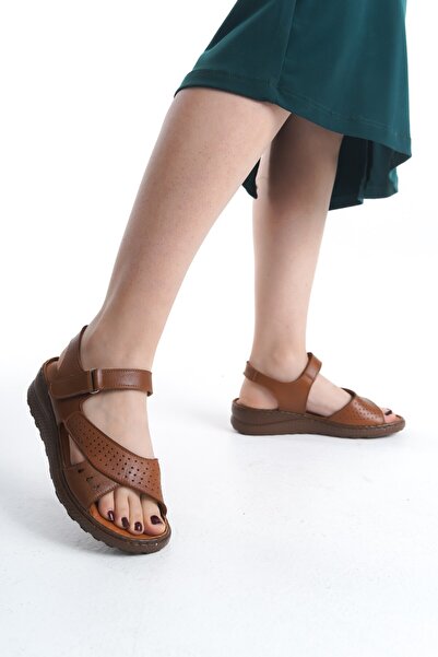 Tamdabu Ayakkabı Genuine Leather Tan Orthopedic Sole Women's Sandals Tmd 2025301