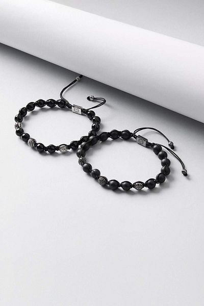 DeFacto Atolyewolf X Herren-Armband mit Onyx-Stein und Stahlteilen in Schwarz E6200axns