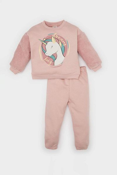 DeFacto Unicorn Printed Baby Girl Sweatshirt and Sweatpants Set - Crew Neck B3097A524Au