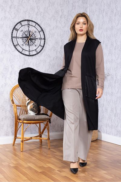 Mutlu City Women's Middle Age Patterned Comfortable Fit Flounced Combed Cotton Mother Long Vest 30352