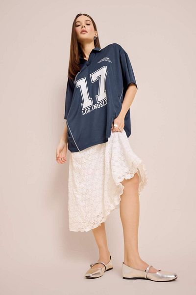 DeFacto Cool Oversize Wide Fit Polo γιακά με εμπριμέ μπλουζάκι με κοντομάνικο μπλουζάκι E5368ax25sm