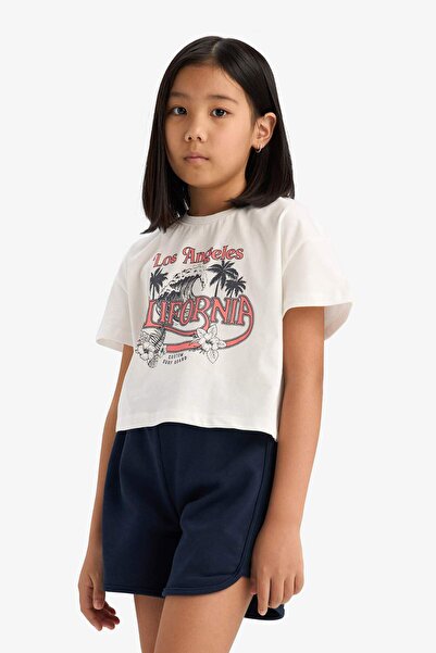 DeFacto Girl's 2Pcs Sweet Set Sleeve T-Shirt and Elastic Shorts E7318A825Hs