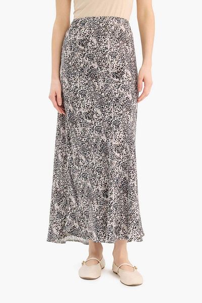 DeFacto A-Line Leopard Pattern Regular Waist Midi Satin Skirt E7486Ax25Sp
