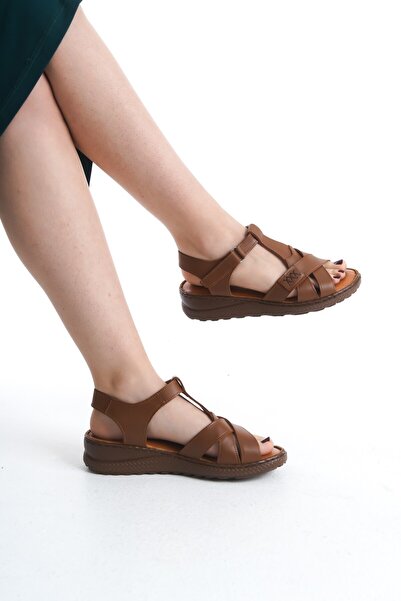 Tamdabu Ayakkabı Genuine Leather Tan Orthopedic Sole Women's Sandals Tmd 2025302