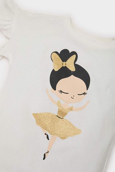 DeFacto Baby Girl Crew Neck Ballerina Printed Short Sleeve T-Shirt E6683A525Sm