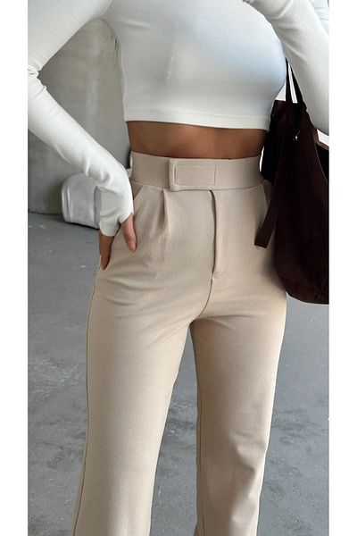 ADEL MODA Women S Velcro Detailed Palazzo Pants Modern Comfort Wide Leg Velcro Trousers Casual and Office