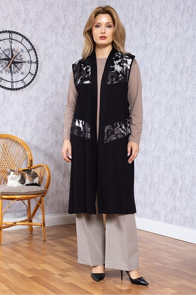 Mutlu City Women's Middle Age Patterned Comfortable Fit Flounced Combed Cotton Mother Long Vest 30352