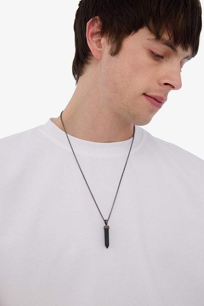 DeFacto Unisex-Halskette mit Onyx-Stahlstück und Stahlkette E6296AXNS