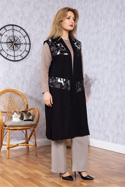 Mutlu City Women's Middle Age Patterned Comfortable Fit Flounced Combed Cotton Mother Long Vest 30352