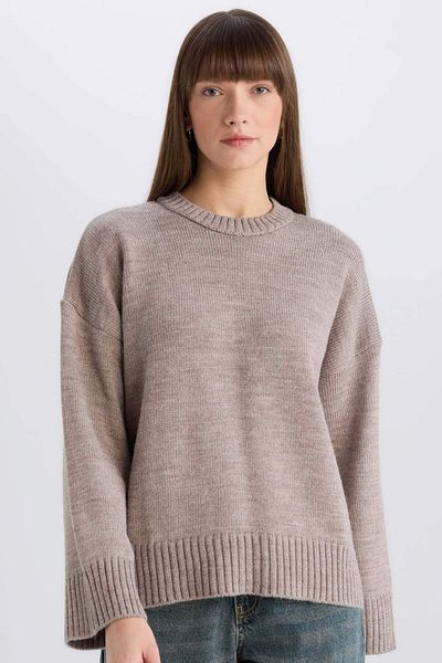 DeFacto Oversize Wide Fit Crew Neck Basic Plain Knitwear Sweater D0036Ax25Sp