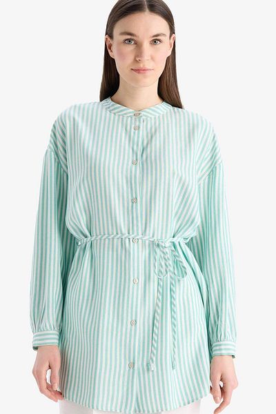 DeFacto Relax Fit Striped Long Sleeve Lace-Up Hijab Shirt Tunic E5360Ax25Sp
