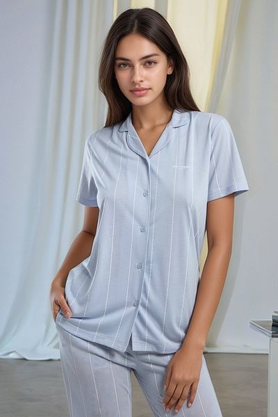 Pierre Cardin Set de pijamale pentru femei, cămașă cu mânecă scurtă și pantaloni lungi în dungi