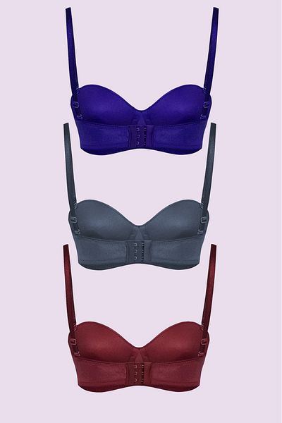 ELOSH BOUTIQUE Sutien tricotat fără bretele Push'up cu bretele detașabile Pachet de 3