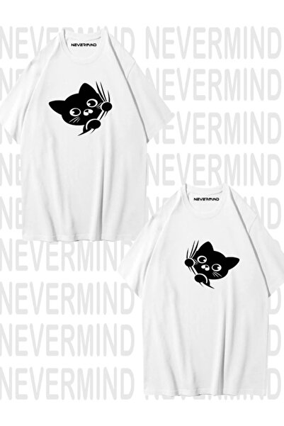 NEVERMIND Tricou drăguț cu tematică pisică pentru cuplu unisex