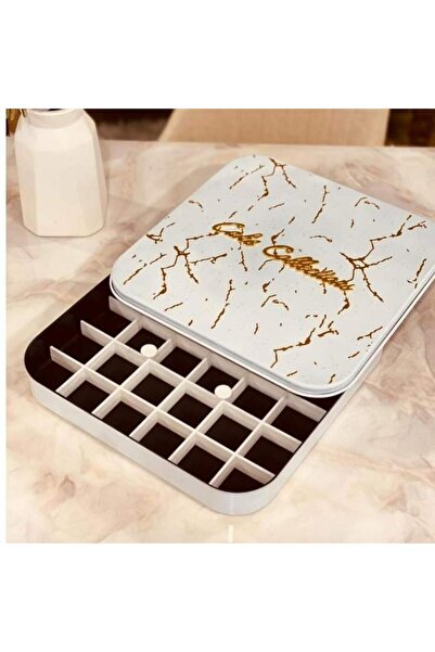 Generica White marble square baking and serving tray, 31 x 31 cm, non-stick, with plastic dividers for basbousa, sweets, and cakes