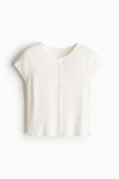 H&M Short-sleeved Fine-knit Cardigan