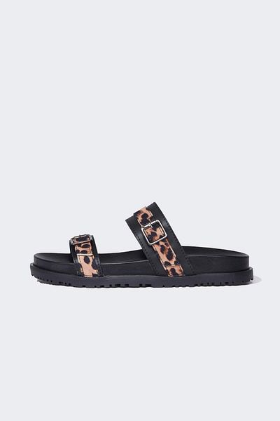 DeFacto Women's Leopard Patterned Flat Sole Single Strap Faux Leather Slippers E7045Ax25Sp