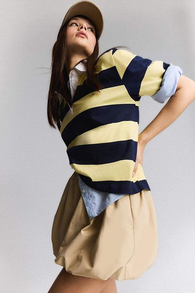 DeFacto Loose Fit Polo Neck Striped Short Sleeve T-Shirt E6602Ax25Sp