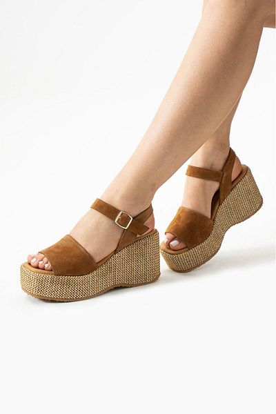 CICIKIZ Γυναικεία σανδάλια Wedge Heel Δερμάτινα Ψάθινα