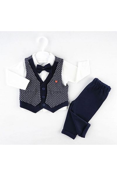 Mc Emirix Kids Wear Checked Vest Fi̇lotali 3-Piece Set