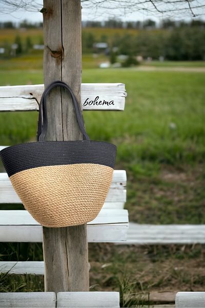 Bohemahomedecor Ψάθινη τσάντα γιούτας καθημερινής παραλίας για ψώνια