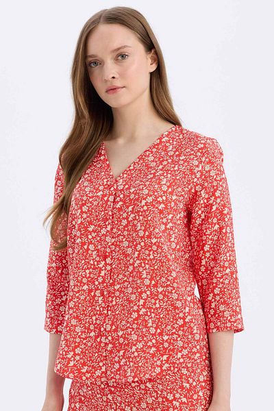 DeFacto Regular Fit Patterned V-Neck Half Sleeve Shirt E5948Ax25Sp