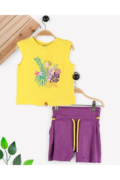 voyyo kids baby طقم تي شيرت وشورت مطبوع للفتيات بعمر 2-3-4-5-6 سنوات