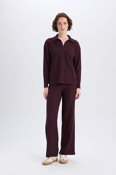 DeFacto Basic Polo Neck Relax Fit T-Shirt - Ribbed Camisole, Long Sleeve B2404Ax25Sp
