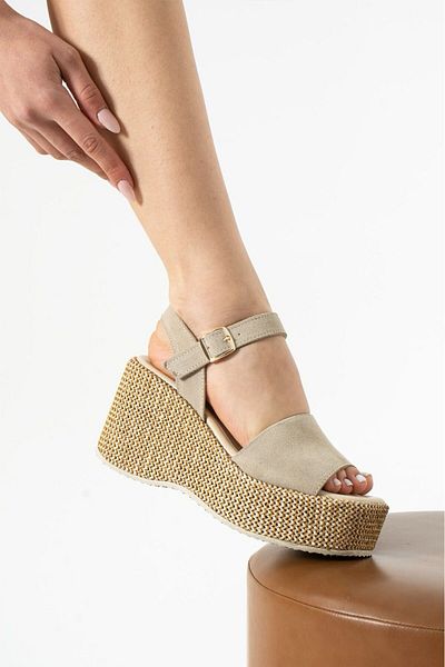 CICIKIZ Γυναικεία σανδάλια Wedge Heel Δερμάτινα Ψάθινα