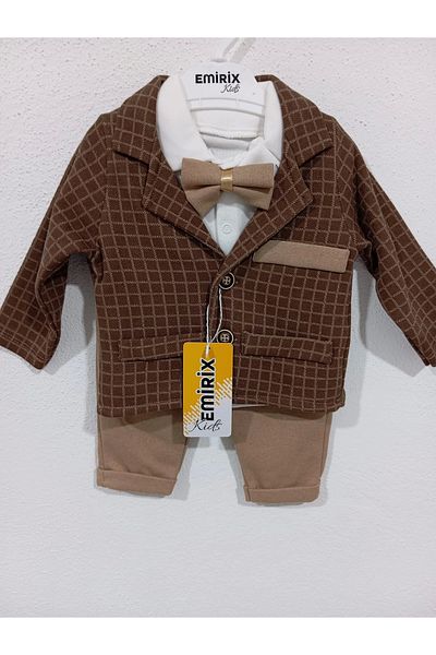 Mc Emirix Kids Wear Fi̇lotali Plaid Jacket 3 Piece Set