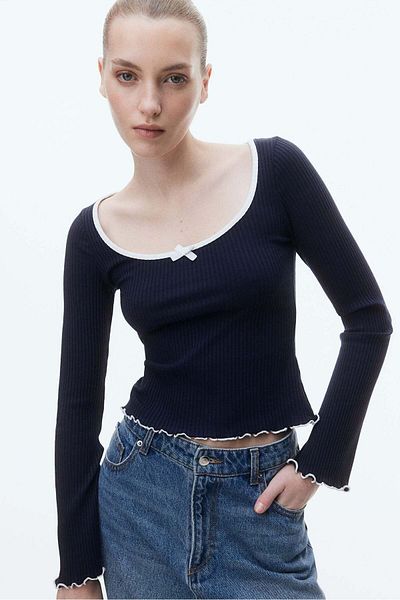H&M Overlock-detail ribbed top
