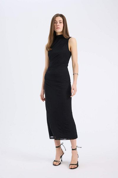 DeFacto Bodycon Bodycon Μισό ζιβάγκο Basic Αμάνικο μάξι βραδινό φόρεμα από απλό τούλι C3519ax25sp