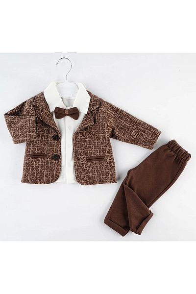 Mc Emirix Kids Wear Fi̇lotali Patterned Jacket 3-Piece Set