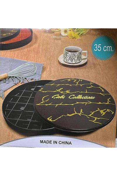 Generica Black round serving tray, 35 x 5 cm, non-stick, with plastic dividers for basbousa, kunafa, sweets, and cakes